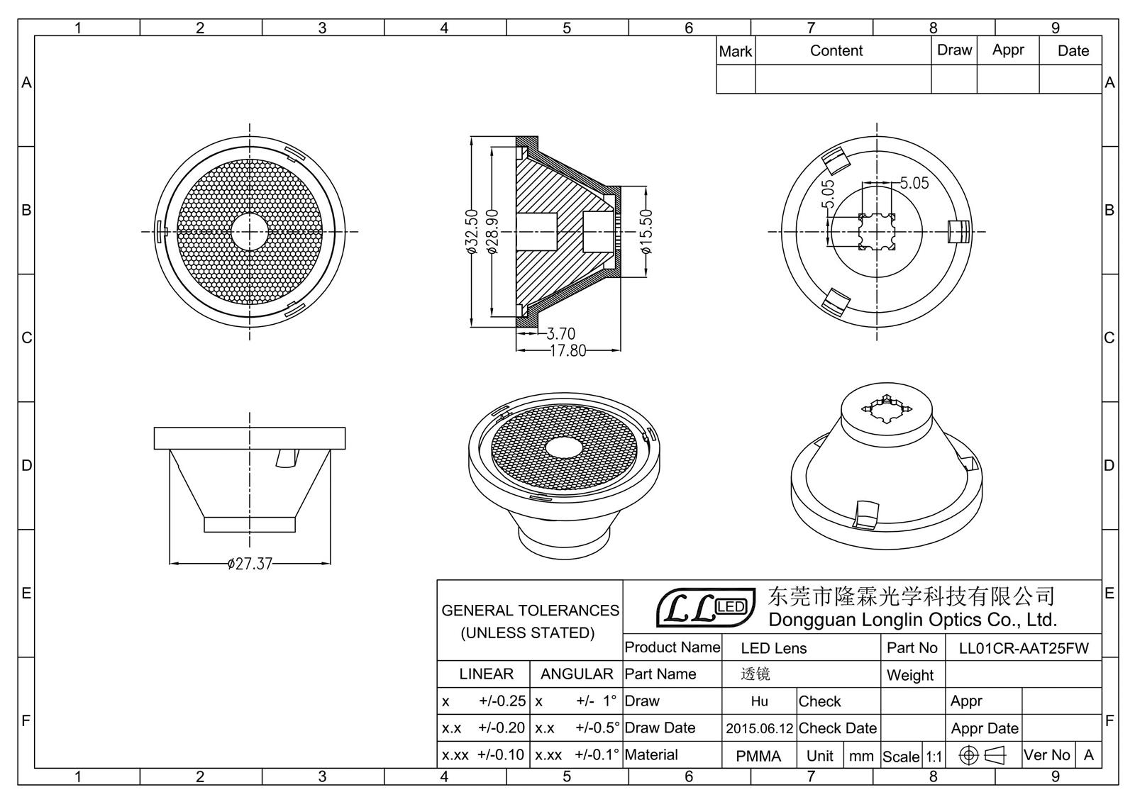 LL01CR-AAT25FW車(chē)展燈透鏡產(chǎn)品規(guī)格圖